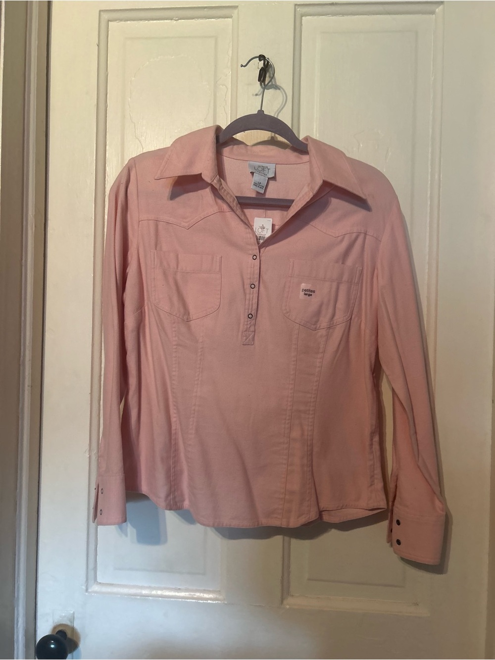 LOFT Pink Button-Front Long Sleeve Shirt